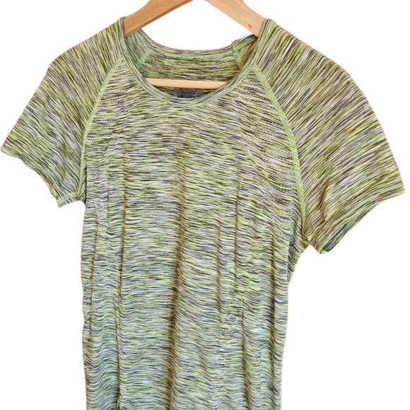 Athleta Fast Track Ruched Short Sleeve TShirt Heather Green Women's Small - Picture 2 of 9